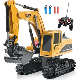 Daioller Remote Control Excavator for Kids, Escavatore Telecomandato, Radio Controlled Excavator with Metal Shoulder Pad, Hydraulic Excavator for Children with Lights and Sounds, 6 Channel Sand