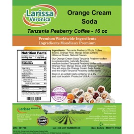 Orange Cream Soda Tanzania Peaberry Coffee (Gourmet, Naturally Flavored, Whole Coffee Beans) (16 oz, ZIN: 561766) - 2 Pack
