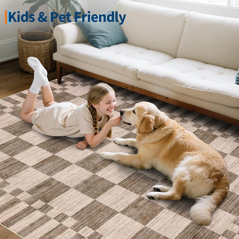 GarveeHome 2×6 Kitchen Runner Rug Non Slip Brown Checkered Rug,Washable