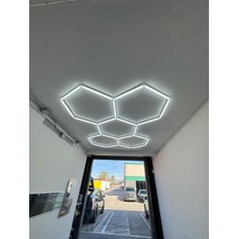 Generic Modern Hexagon LED Lights - Set of 5 Touch Control Aluminum Hexagon Ceiling Lights - Honeycomb Led Lights for Garage, Shops, Gyms, Basements – 4ft Wide, 8ft Tall (6500 Lumen), White