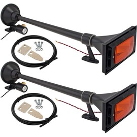 Vixen Horns Train Horn for Boat/Truck/Car. Air Horn Waterproof Black Dual Trumpet + Light & Cover. Super Loud dB. Marine Grade Finish. Fits 12v/24v Vehicles like Semi/Pickup/Jeep/SUV VXH1264YBX2