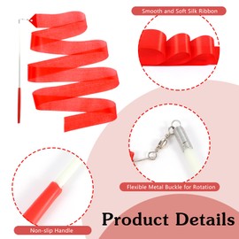ValueBargain 4 Pcs Rhythmic Gymnastics Ribbon, Dance Ribbon, Ribbon Twirlers for Kids, 78.7" Gymnastics Ribbon, Streamers on a Stick, Ribbon Dancer Wand (Red)