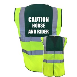 Equestrian Caution Horse And Rider Hi Viz Vis Vest Horse Riding Reflective Waistcoat Jacket Road Safety Visibility Yellow/Green XX-Large