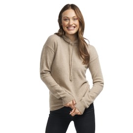 BEYOND FASHION Women's Hoodie Sweater Solid Color Long Sleeve - 100% Pure Cashmere - Heavenly Soft - Oatmeal Size S