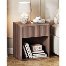 WLIVE Night Stand Set of 2, Wood Nightstand Sets with Storage Drawer and Open Shelf, Fluted Bedroom Nighstands, Mid Century Bed Side Table, End Tables Living Room, Dorm, Home Office, Carrocci Brown