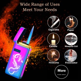 Arc Jet Flame Torch Lighter - 2 in 1 Electronic Refillable Butane, USB Rechargeable With Battery Indicator, Windproof Infinity Electric Plasma Cycle Charge (Ice Rainbow)