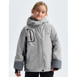 GEMYSE Girl's Waterproof Ski Snow Jacket Fleece Windproof Winter Jacket with Hood (Dark and Mineral Gray,6/7)