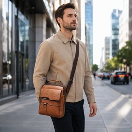 Men’s PU Leather Crossbody Shoulder Bag for Travel & Daily Use – Stylish Zipper Sling Bag with Organized Storage