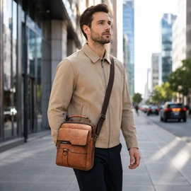 Men’s PU Leather Crossbody Shoulder Bag for Travel & Daily Use – Stylish Zipper Sling Bag with Organized Storage