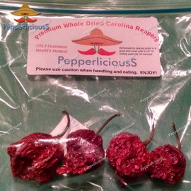 PepperliciousS Pepper Company 4 PODS DRIED - CAROLINA REAPER PEPPERS - WORLDS HOTTEST CHILI - PODS with SEEDS