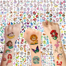 60 Blatt Cartoon Bunt Temporäre Tattoos Kinder Mädchen Jungen Hände Arm Finger Gesicht, Klein Schmetterling Meerjungfrau Einhorn Pony Dinosaurier Tiere Fake Tattoo Aufkleber Set, Partytüten Füller