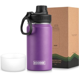 Koodee Small Water Bottle 12 oz Stainless Steel Vacuum Insulated Water Bottle for Back to School, Wide Mouth Flask with Leakproof Spout Lid(Purple)