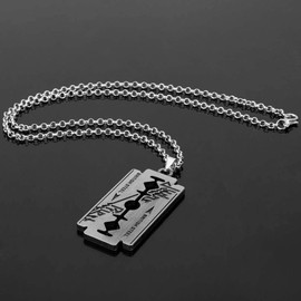 Feidiao Music Band Judas Priest Necklace Razor Blade Shape Pendant Fashion Link Chain Necklaces Friendship Gift Jewelry Accessories (2), Zinc, Judas