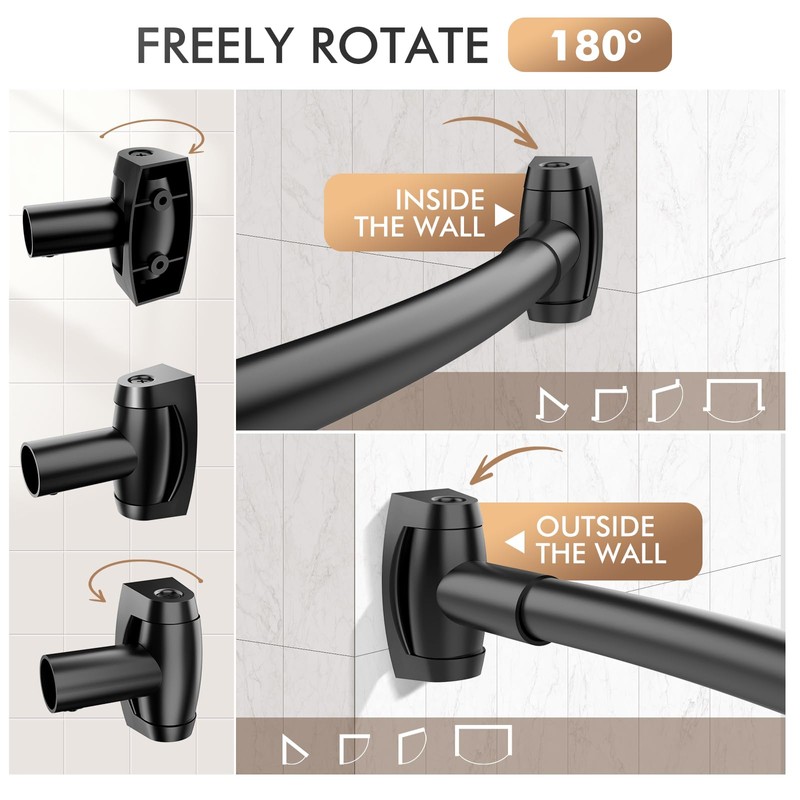 Bonpally Curved Shower Curtain Rod 40-72 Inches Adjustable, Aluminum Shower
