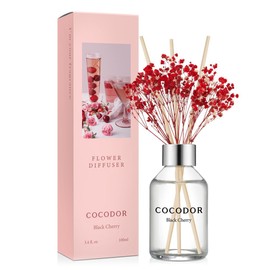 COCODOR Flower Reed Diffuser Set / 3.4oz / Black Cherry/Scent Diffuser with Sticks Home Fragrance Reed Diffuser for Bathroom Shelf Decor