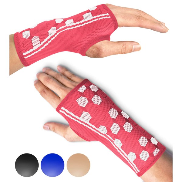 Wrist Support Sleeves by SPARTHOS (Pair) – Medical Compression for Carpal Tunnel and Wrist Pain Relief – Wrist Brace for Men and Women (Medium, Flamingo Pink)