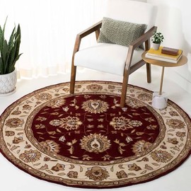 SAFAVIEH Total Performance Collection Area Rug - 6' Round, Burgundy & Ivory, Hand-Hooked Oriental, Non-Shedding & Easy Care, Ideal for High Traffic Areas in Living Room, Bedroom (TLP416C)