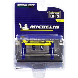 Adjustable Four-Post Lift Michelin Blue and Bright Yellow Four-Post Lifts Series 3 1/64 Diecast Model by Greenlight 16130 B