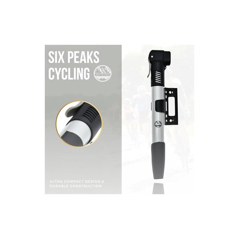 Six Peaks Cycling Mini Hand Tyre Pump, Ultra-Compact, High-Pressure, Easy-to-Use