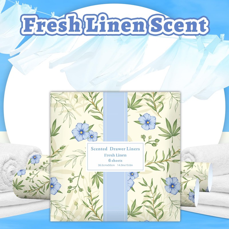 Linen Scented Drawer Liners, 6 Sheets Scent Paper for Drawers,