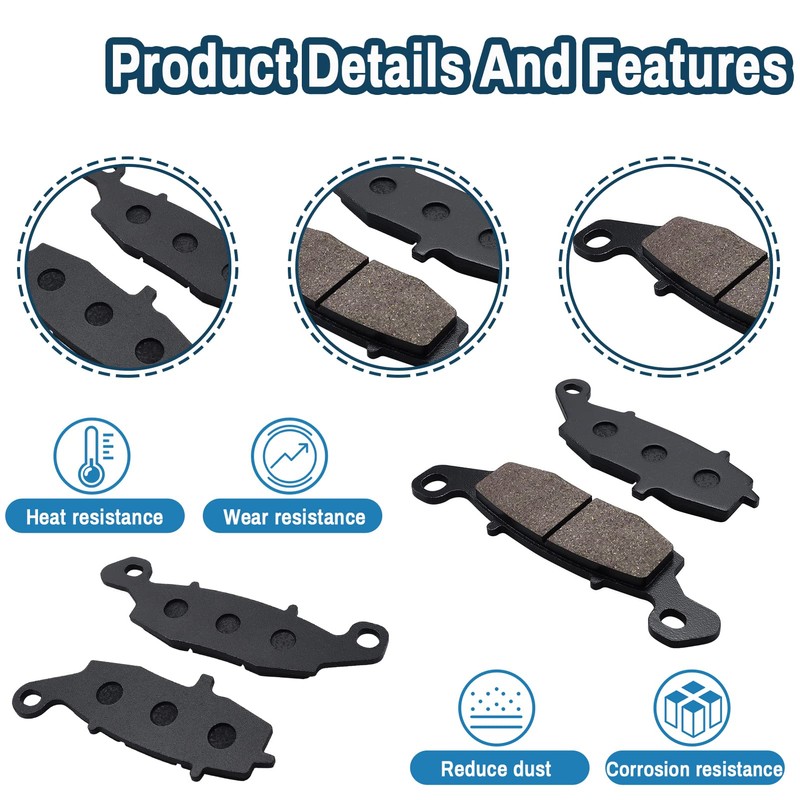 Yerbay Brake Pads Front/Rear Kit for Kawasaki VN900 Vulcan Classic