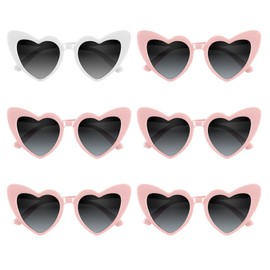 BOUBONI Pack of 4/6/8/10 Heart Sunglasses Vintage Heart-Shaped Glasses Bridesmaid Sunglasses for Bridal Showers Weddings (6, White + Pink)