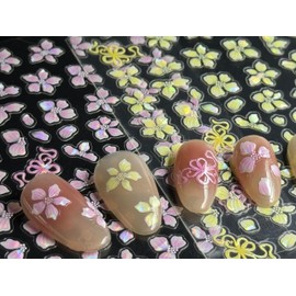 2 pcs Flower Nail Stickers for Nail Art - Flowers Nail Art Stickers Summer Floral Leaf Plant 5D Embossed Nail Decals Self-Adhesive Nails Supply Manicure (Light-Colored Flower)