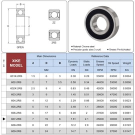XIKE 607-2RS Sealed Ball Bearings 7x19x6mm Bearing Steel｜Pre-Lubricated｜Double Rubber Seals｜607RS Miniature Deep Groove Ball Bearing, Pack of 10.