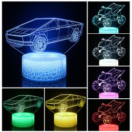 3D Illusion Car Night Light, 16 Colors Change with Remote Control and Smart Touch, Car Stuff for Boys Girls Room Decor Lamp Birthday Christmas Gifts