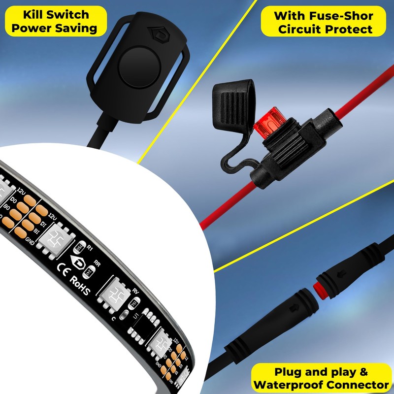 12PCS Motorcycle Led Lights with Brake Turn Signal,Underglow Light Kits