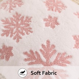 Tosleo Christmas Decorative Throw Pillow Covers 18 x 18 inch Set of 2 Soft Faux Fur Pillow Case with Pink Embroidery Snowflake Pillow case Christmas Dec Square Holiday Cushion Case, White