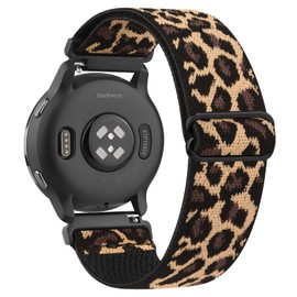 Vancle Stretchy Bands Compatible with Garmin Venu 2S/Vivoactive 4S/Venu 3S/Vivomove 3S,18mm Loop Elastic Fabric Adjustable Straps for Garmin Forerunner 265S/255S/255S Music Women Men,Leopard print