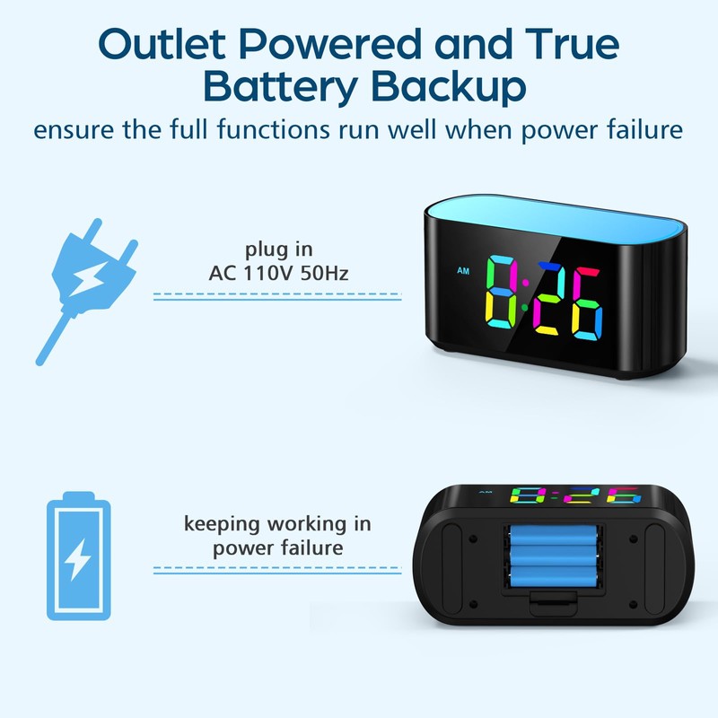 HOUSBAY Digital Alarm Clock for Bedroom, 9 Colors Dynamic Night