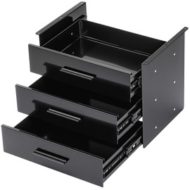Menkxi 16 Inch Slide out Under Desk Drawer 3 Layer Pull out Desk Organizer Storage Metal Mounted Sliding Hidden Under Counter for Writing Office Sit Stand Workstation, Vertically Stacked, Black