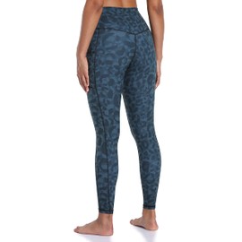 Colorfulkoala Women's High Waisted Tummy Control Workout Leggings 7/8 Length Yoga Pants with Pockets (L, Cyan Leopard)