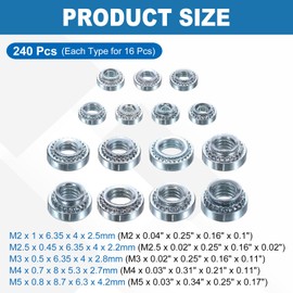 sourcing map 240Pcs Self-Clinching Nuts, M2 M2.5 M3 M4 M5 Zinc-Plated Carbon Steel Pressure Rivet Nuts Hardware Fastener for Construction Industry
