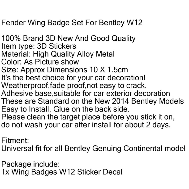 Artudatech Metal Wing W12 Emblem Badge Sticker Fits for Bentley