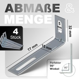 NIMA PARTS Anti-tilt Furniture - Set of 4 - Galvanised Steel, Wall Mounted Cabinet (4, 77 x 32 x 15 mm)