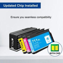 711 711XL 711L Ink Cartridges 4-Pack with Chip Replacement for HP 711XL CZ133A CZ130A CZ135A CZ132A Ink for DesignJet T100 T120 T125 T130 T520 T525 T530 Printer Ink (4-Pack, Black/Cyan/Magenta/Yellow)