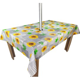 Karina Home Wipe Clean Garden Tablecloth with Parasol Hole Grey and Yellow Sunflower 200cm x 140cm