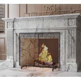 Kingson Single Panel Fireplace Screen Cover Handcrafted Solid Wrought Iron Me...