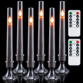 Homemory 6 Pcs Flameless Taper LED Candles with Remote and Timer, 3D Wick Flickering, Window Candles with 2 Light Modes, Battery Operated for Xmas Wedding Decor, 9.6 Inch, Black