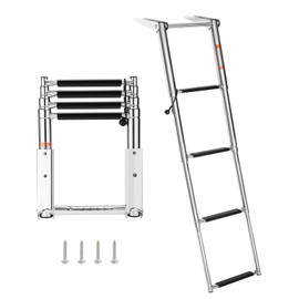 skyehomo 4 Step Boat Ladder Stainless Steel Telescoping Ladder with Retaining Strap,Universal Pontoon Ladder for Marine Boat Yacht Swimming Pool