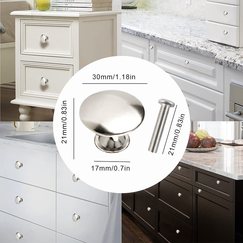 Xihuimay 15pcs Silver Knobs for Kitchen Drawer Handle Round Mushroom