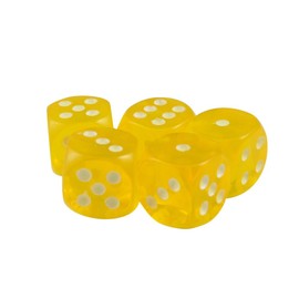 Set of 5 Yellow Transparent Dice Glow in the Dark Spots Round Corner 16mm in Snow Organza Bag