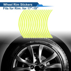 Partuto 16 Pcs Wheel Rim Stickers Arc-Shape Car Wheel Rim Tapes Decoration Stickers for 17"-19" Rim Fluorescent Yellow PET