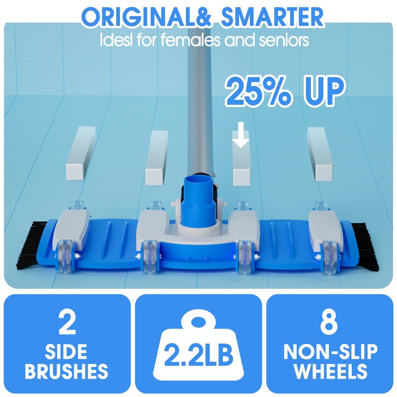 2025 TidyMister Pool Vacuum Head with Side Brushes and Wheels
