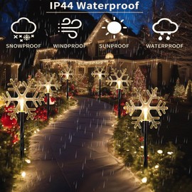 Solar Christmas Pathway Lights, 5 Pack Snowflake Decor Outdoor Waterproof Stake Lights for Garden, Lawn, Patio, Wedding Party
