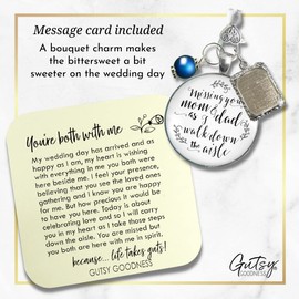 Wedding Bouquet Charms Parents Photos Missing You Mom and Dad As I Walk Down Aisle 2 Frames Something Blue Bead Antique Silvertone Pendant Jewelry White Glass Brideal Flowers DIY Picture Template