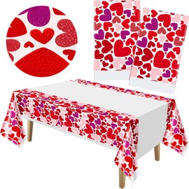 Valentine Tablecloth Disposable Plastic Valentines Table Cover Multi-Color Hearts Tablecloth for Valentine's Day Party Supplies, 42 x 70 inch (2)
